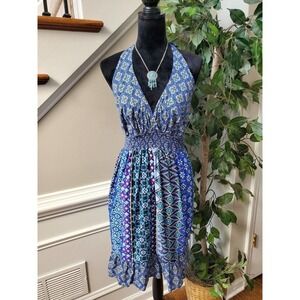 Pure Women's Multicolor 100% Cotton V Neck Sleeveless Knee Length Dress Size S